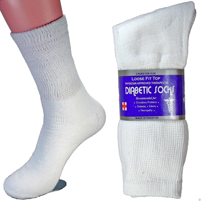 L&M LM 12 Pairs Diabetic Crew Socks Unisex 9-11, 10-13, 13-15 Black Grey White (13-15, White) - Image 1